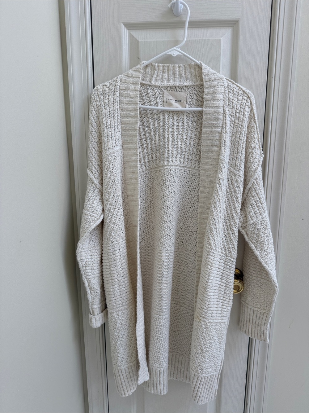 Lucky Brand Ivory Open-Front Textured Knit Cardigan